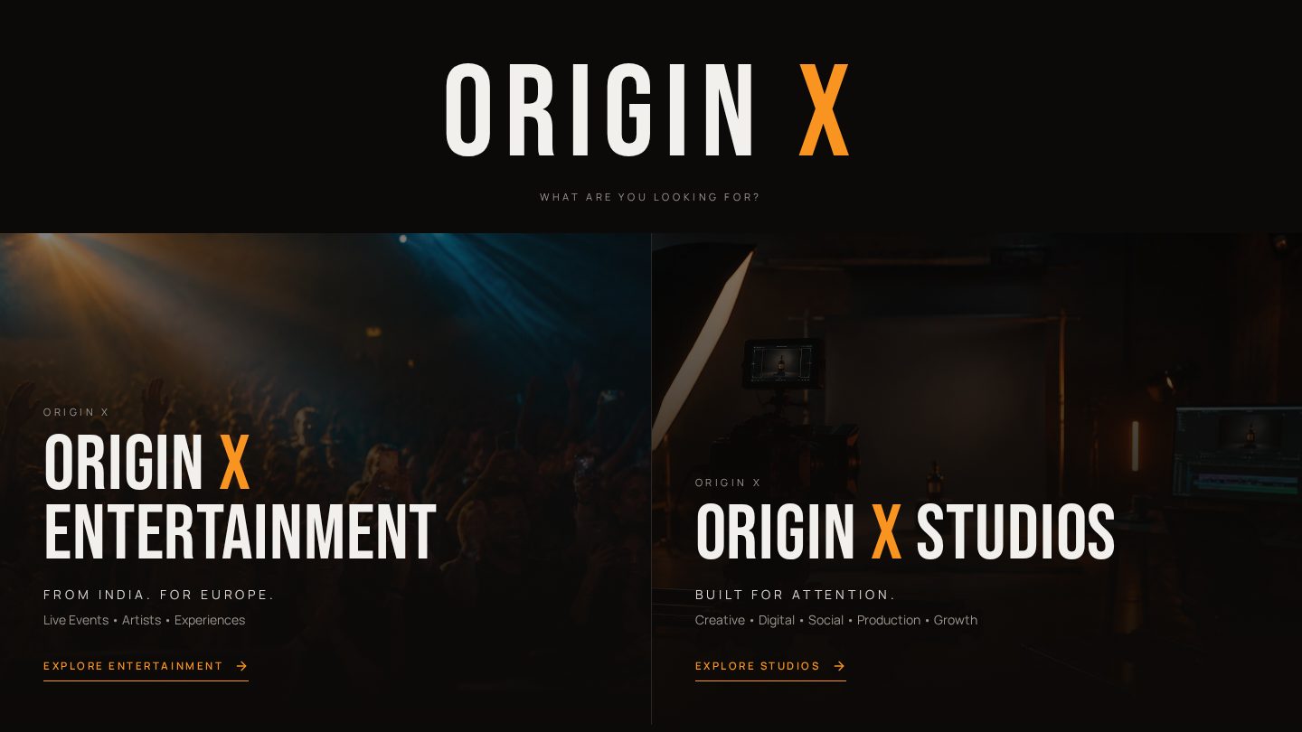 Homepage of OriginX Entertainment